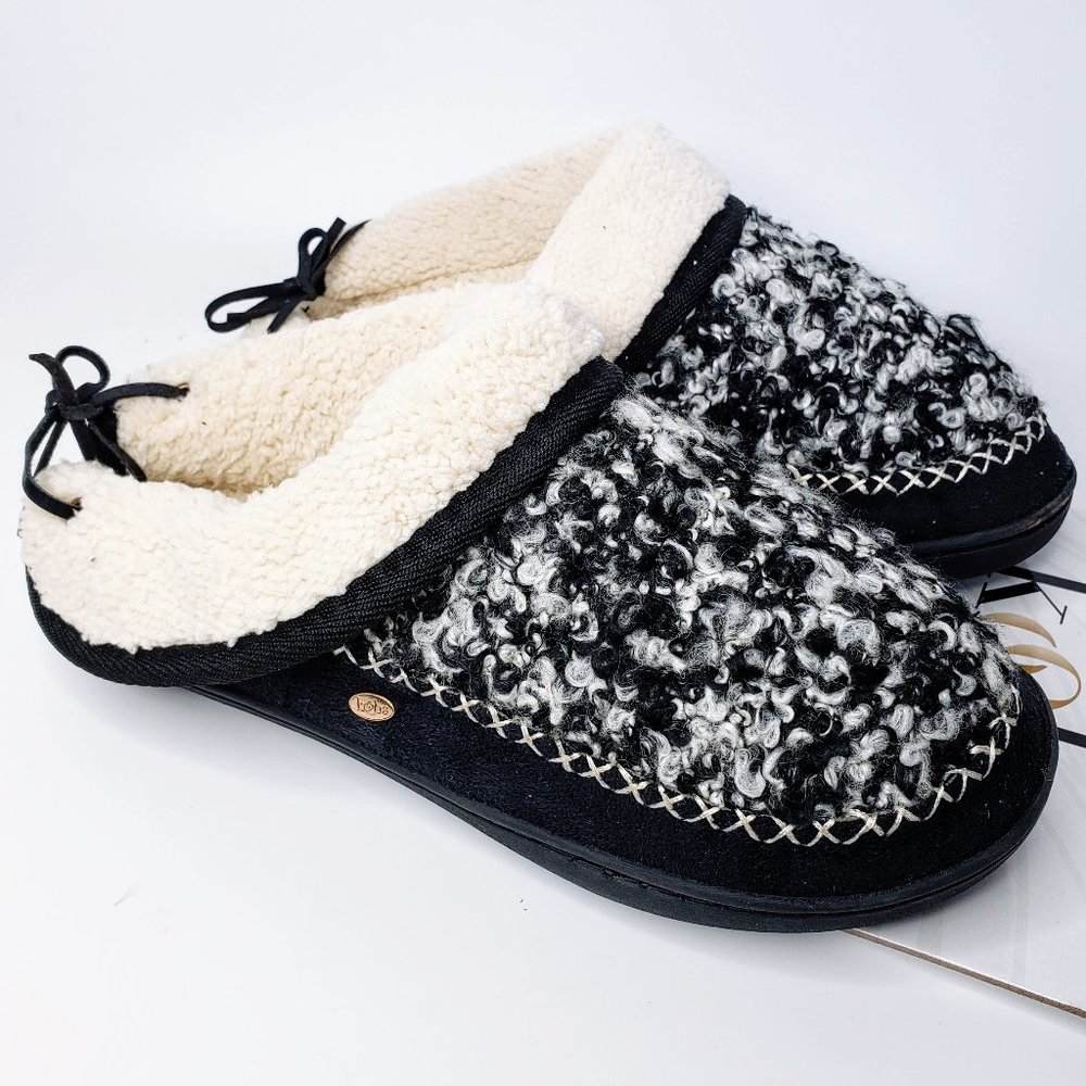 NWT‎ Kooba Slippers Women's Curly Fur Folded Ankle Bow Accent Loungewear Comfy S